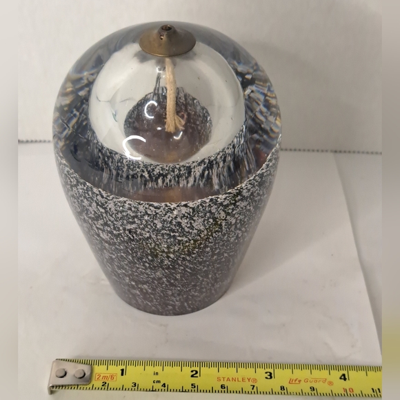 Art Glass Oil Lamp Paperweight Clear Round Bubbles Seeded Wick Handmade Poland - Picture 5 of 6